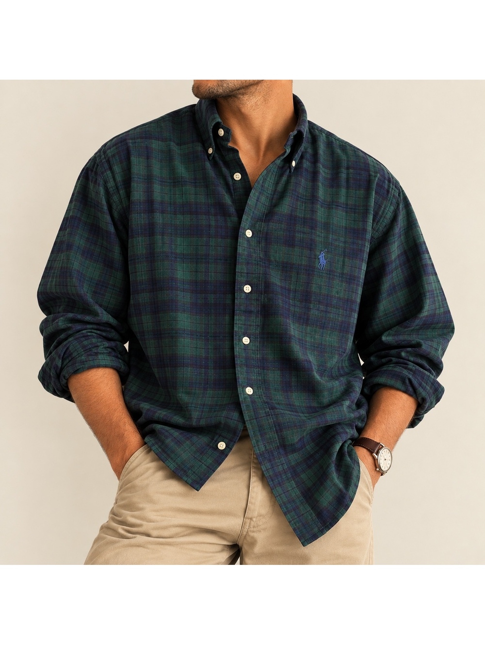 Polo Ralph Lauren Black Watch Plaid Shirt XL Heavy Cotton Button Down
